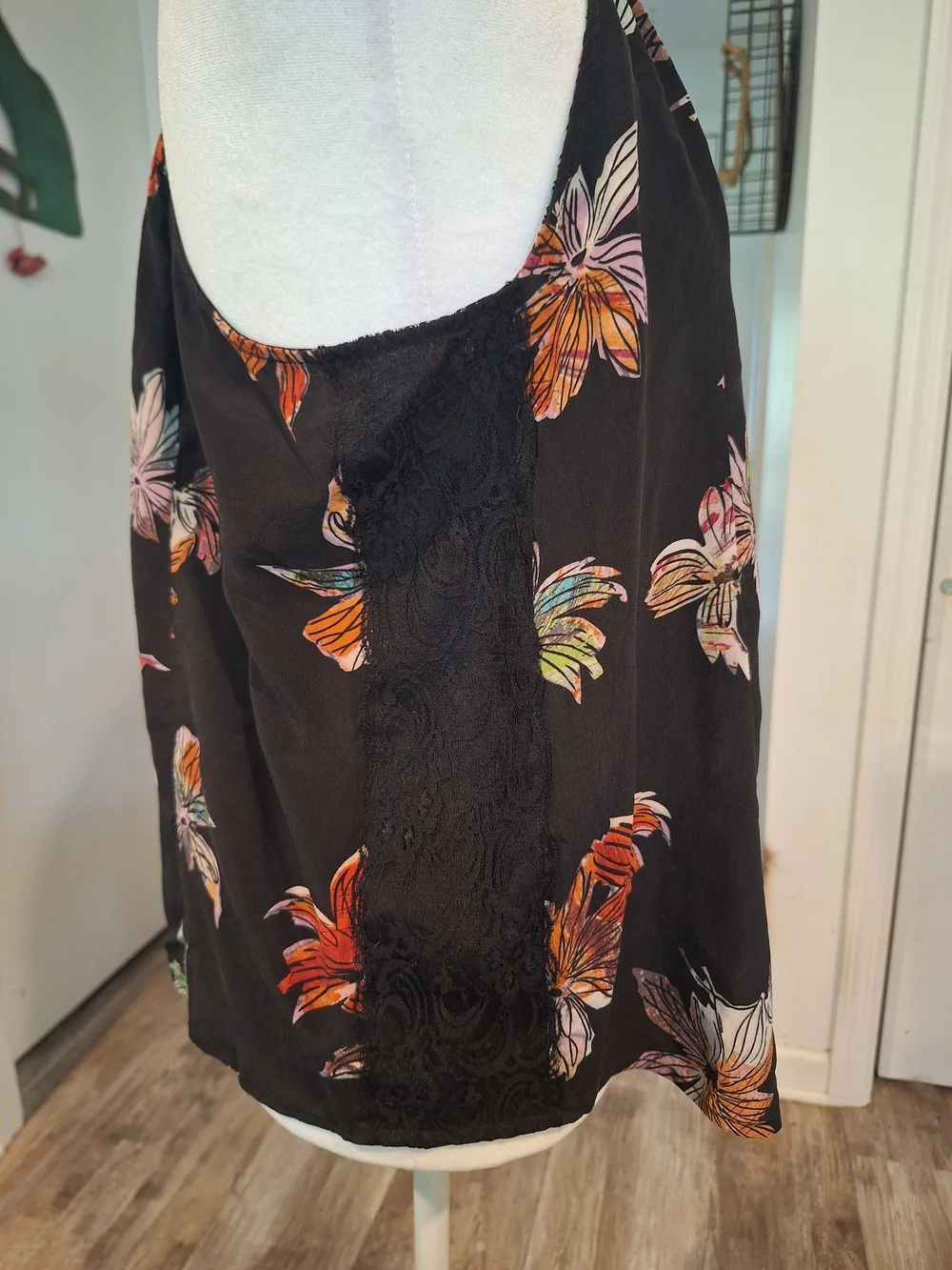 EUC Maeve Black Floral Halter Tank Top Camisole with Multicolor Blooms - Picture 5 of 6